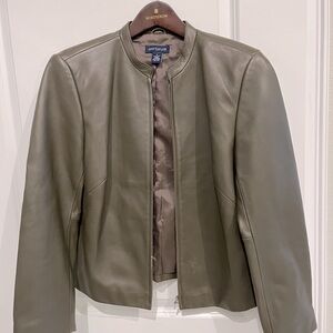Ann Taylor moss green leather jacket. Excellent condition.
